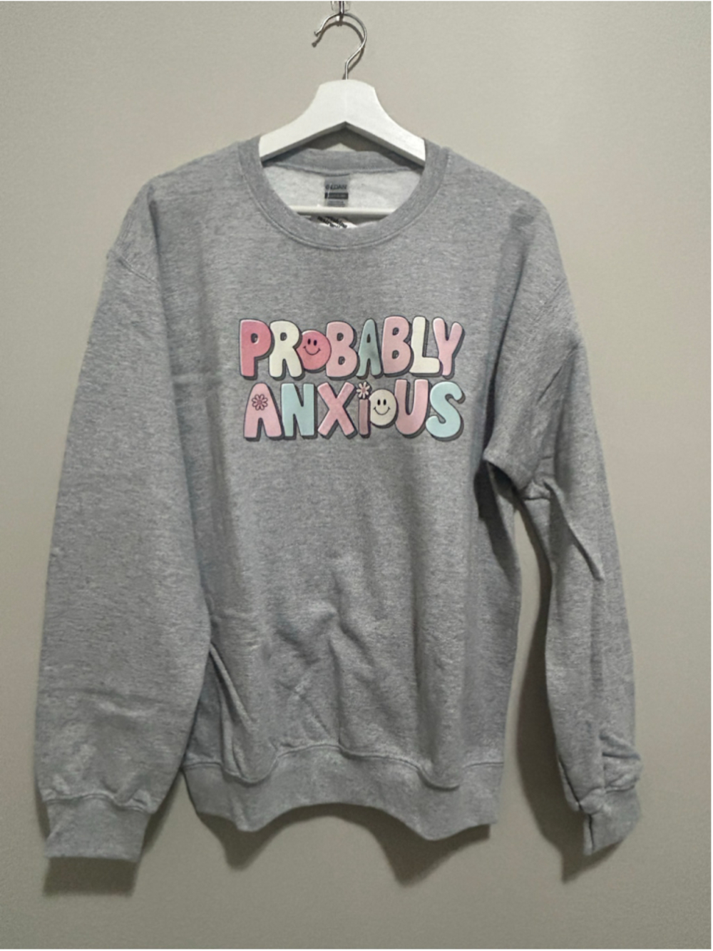 Women's Gildan Probably Anxious Graphic Sweatshirt Grey Size L